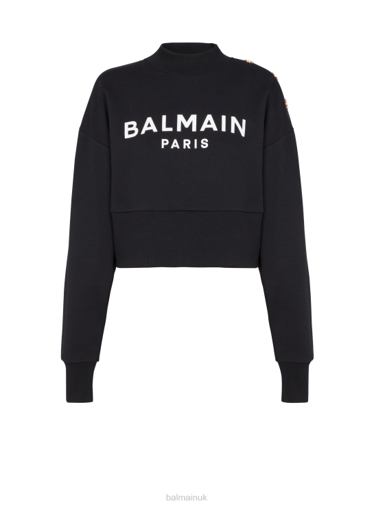 Clothing D0022266 Black Balmain Women Eco-Responsible Cotton Cropped Sweatshirt With Brand Logo Print