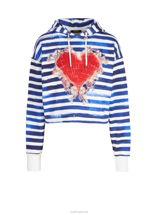 Clothing D0022272 Blue Balmain Women Valentine'S Day Printed Short Sweatshirt