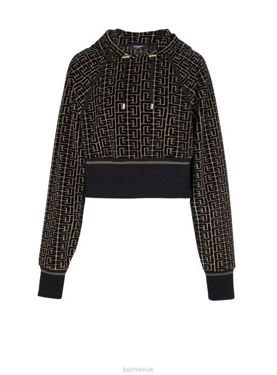 Clothing D0022275 Black Balmain Women Monogrammed Cropped Cotton Sweatshirt