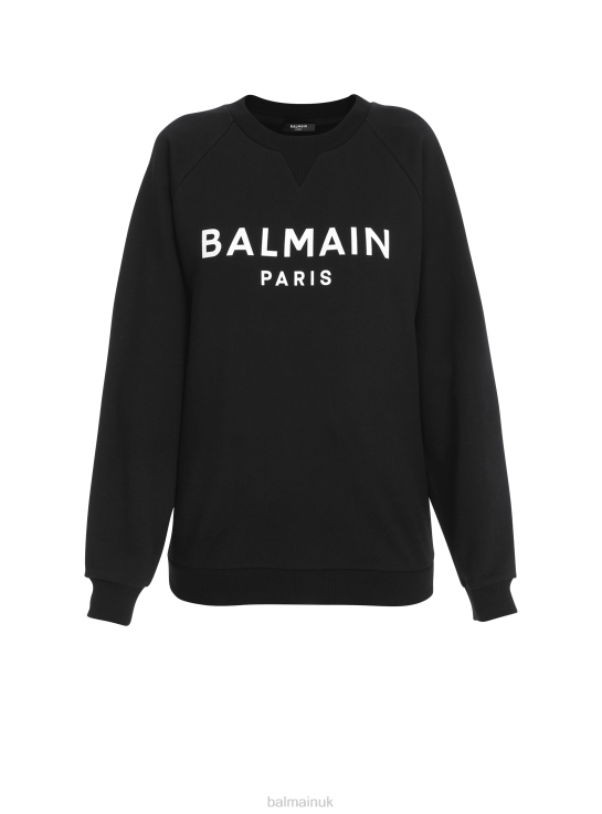 Clothing D0022277 Black Balmain Women Eco-Designed Cotton Sweatshirt With Brand Logo Print