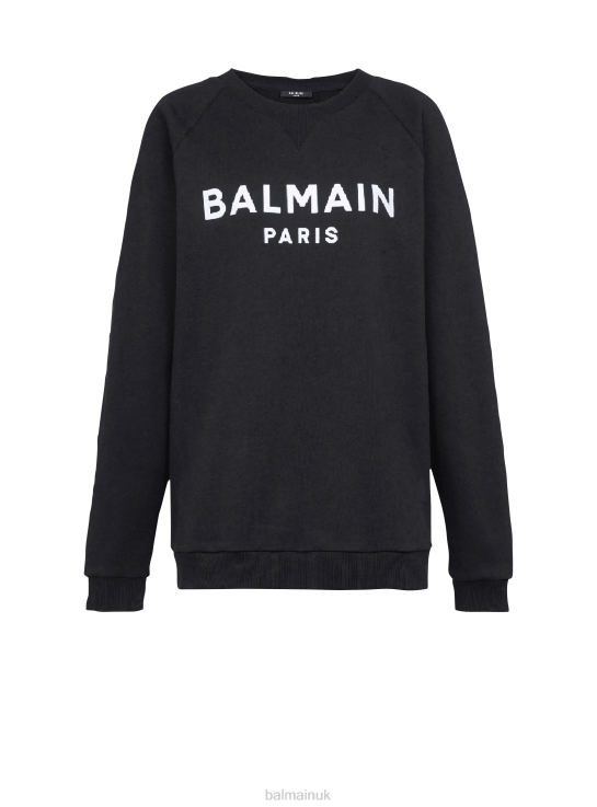 Clothing D0022278 Black Balmain Women Cotton Eco-Designed Sweatshirt With Flocked Brand Logo