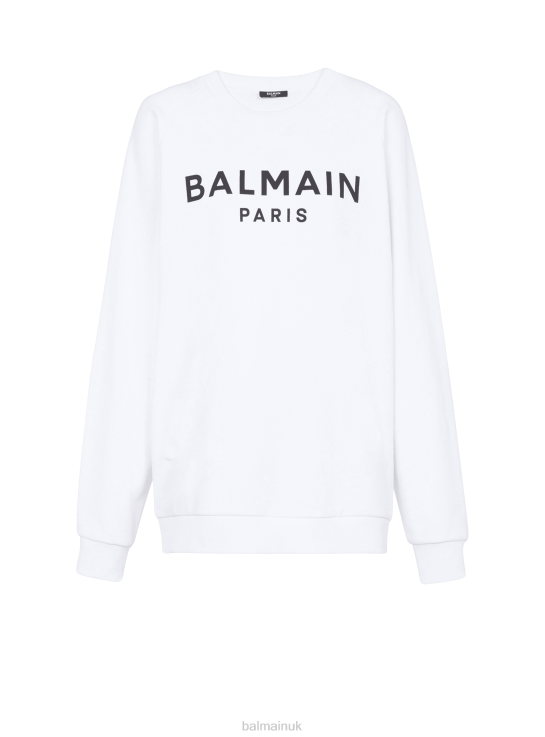 Clothing D0022279 White Balmain Women Eco-Designed Cotton Sweatshirt With Brand Logo Print