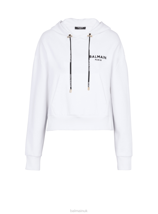 Clothing D0022280 White Balmain Women Eco-Designed Cotton Sweatshirt With Flocked Brand Logo