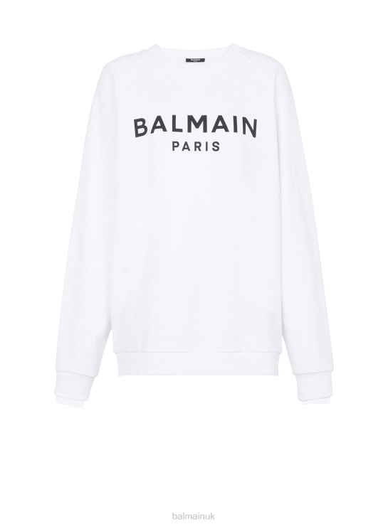 Clothing D0022282 White Balmain Women Cotton Eco-Designed Sweatshirt With Flocked Brand Logo