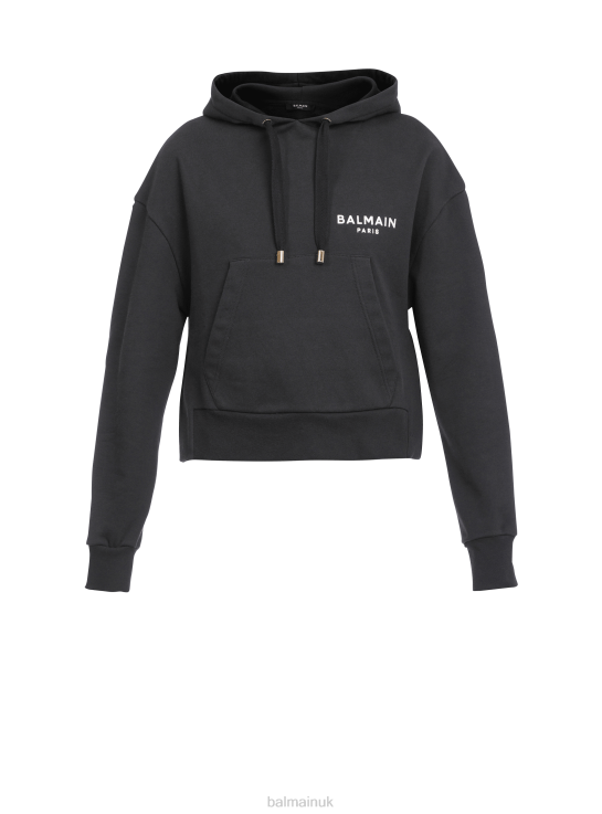Clothing D0022283 Black Balmain Women Eco-Designed Cotton Sweatshirt With Flocked Brand Logo