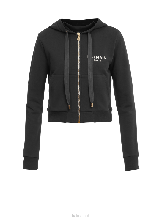 Clothing D0022285 Black Balmain Women Cropped Cotton Sweatshirt With Brand Logo