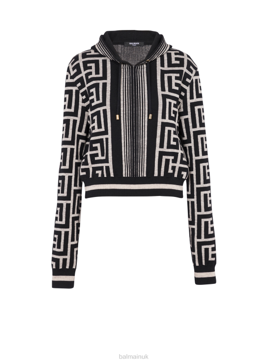 Clothing D0022288 Black Balmain Women Cropped Sweatshirt With Brand Monogram