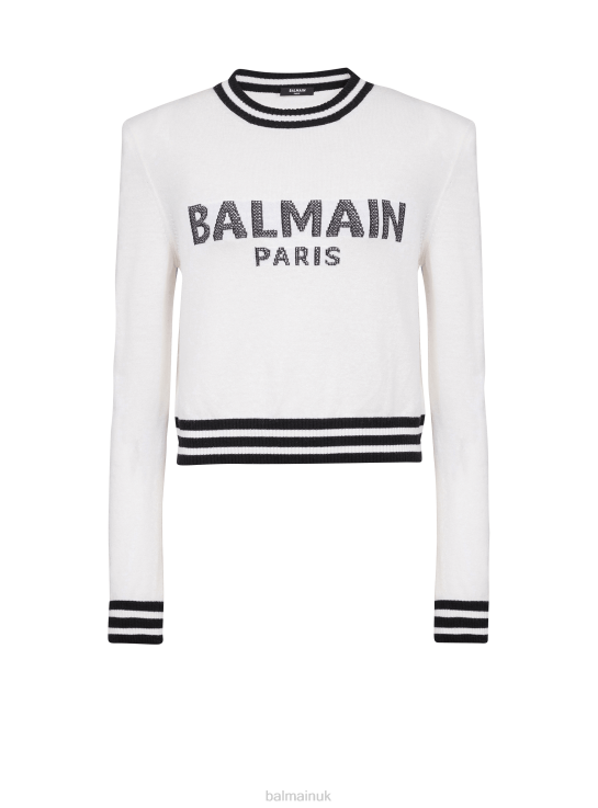 Clothing D0022325 White Balmain Women Cropped Wool Sweatshirt With Brand Logo
