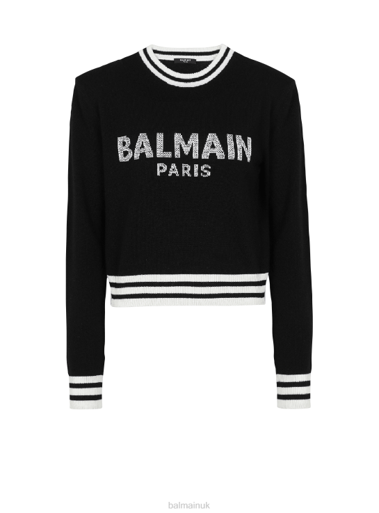 Clothing D0022327 Black Balmain Women Cropped Wool Sweatshirt With Brand Logo