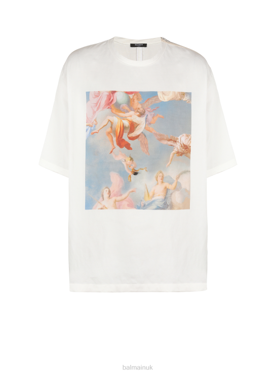 Clothing D0022147 Multicolor Balmain Women Oversized Sky Print Zipped T-Shirt