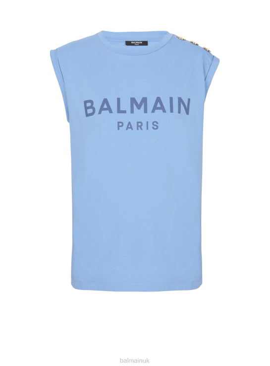 Clothing D0022150 Blue Balmain Women Brand Logo Printed Tank Top