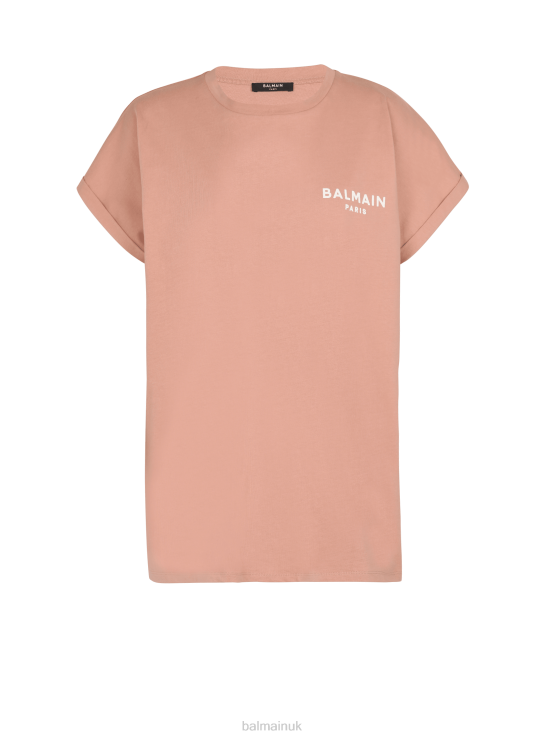 Clothing D0022156 Pink Balmain Women Eco-Responsible Cotton T-Shirt With Brand Logo Print