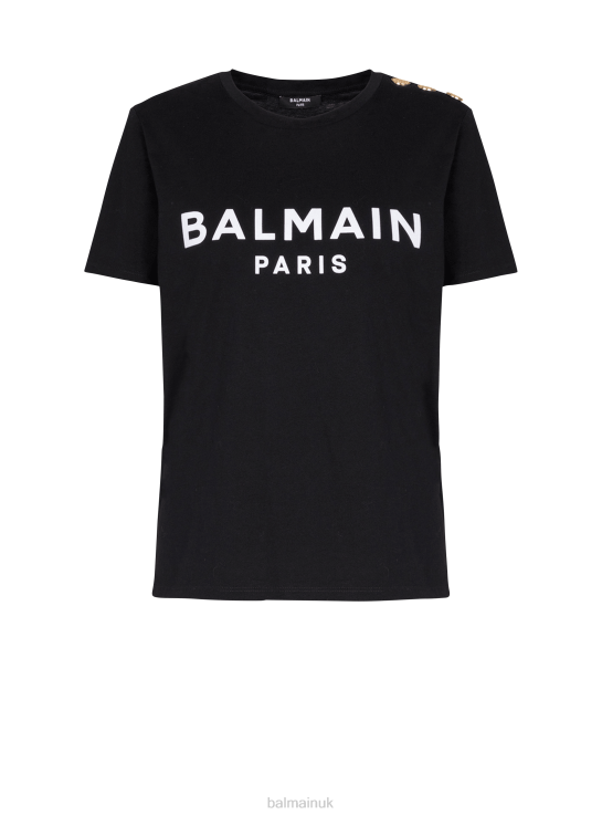Clothing D0022165 Black Balmain Women Eco-Responsible Cotton T-Shirt With Brand Logo Print