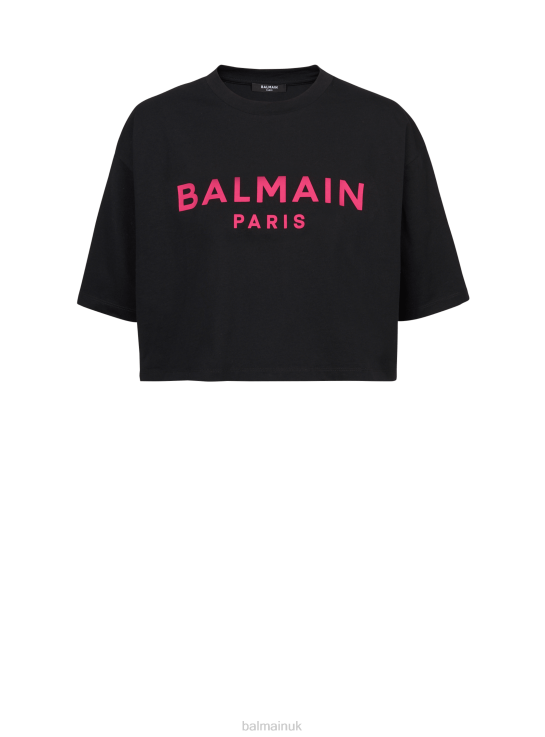 Clothing D0022167 Pink Balmain Women Cropped Cotton T-Shirt With Brand Logo Print