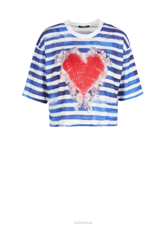 Clothing D0022168 Blue Balmain Women Valentine'S Day Printed Crop Top