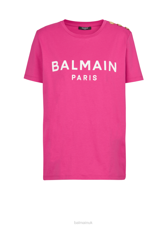 Clothing D0022173 Pink Balmain Women Cotton Printed Brand Logo T-Shirt
