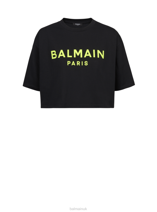 Clothing D0022177 Yellow Balmain Women Cropped Cotton T-Shirt With Brand Logo Print