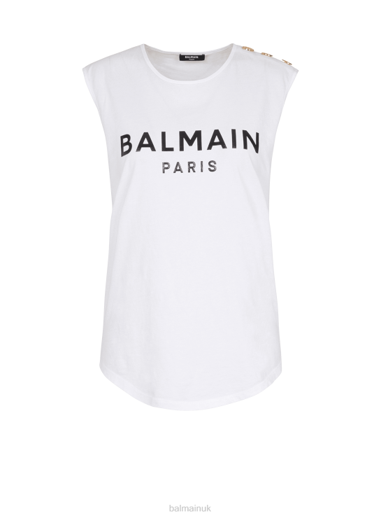 Clothing D0022178 White Balmain Women Eco-Designed Cotton T-Shirt With Brand Logo Print