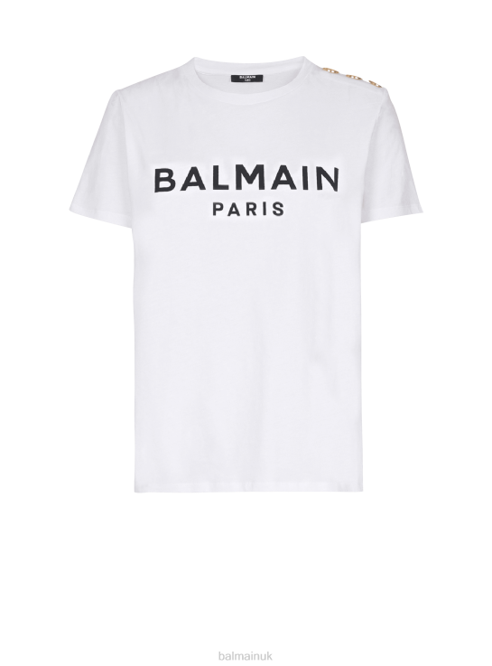 Clothing D0022179 White Balmain Women Eco-Designed Cotton T-Shirt With Brand Logo Print
