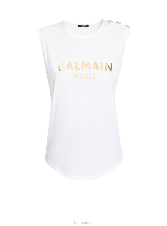 Clothing D0022184 White Balmain Women Cotton T-Shirt With Brand Logo Print