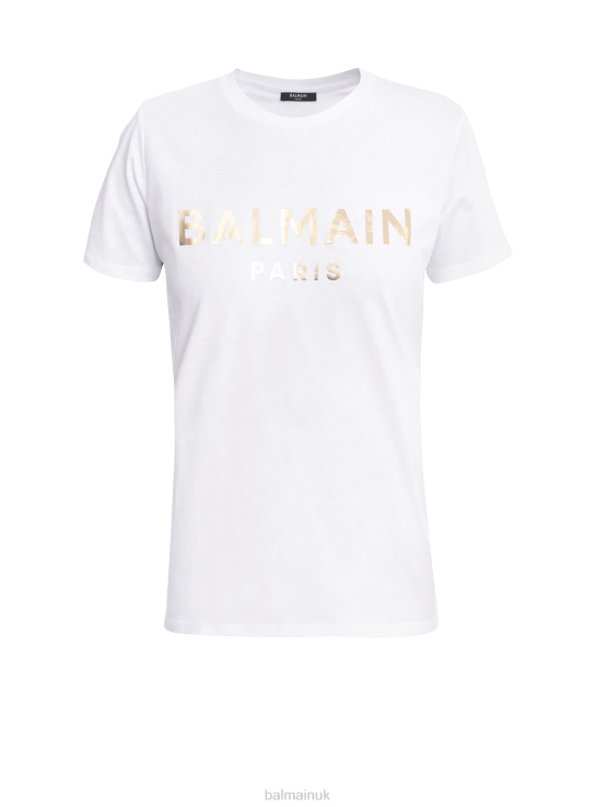 Clothing D0022185 Gold Balmain Women Eco-Designed Cotton T-Shirt With Brand Logo Print
