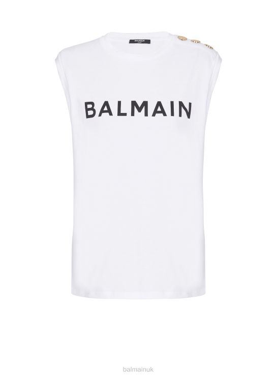 Clothing D0022186 White Balmain Women Eco-Responsible Cotton T-Shirt With Brand Logo Print