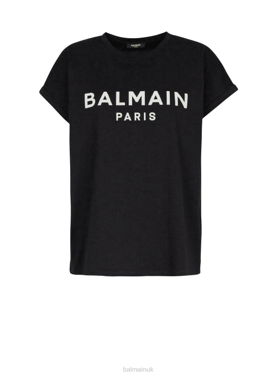 Clothing D0022191 Black Balmain Women Eco-Designed Cotton T-Shirt With Brand Logo Print