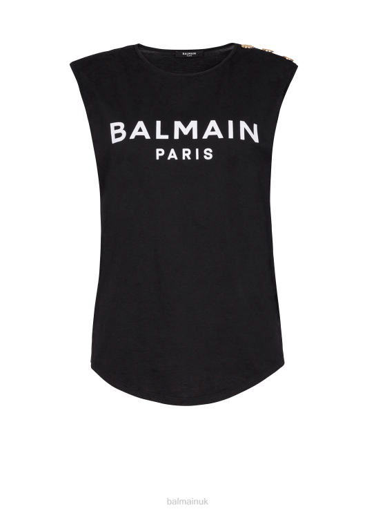Clothing D0022192 Black Balmain Women Eco-Designed Cotton T-Shirt With Brand Logo Print