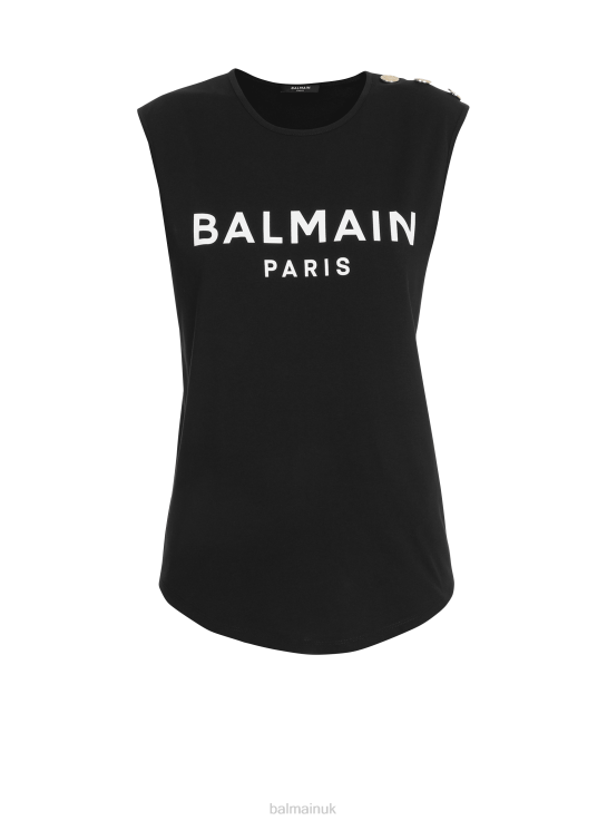 Clothing D0022193 Black Balmain Women Eco-Designed Cotton T-Shirt With Brand Logo Print