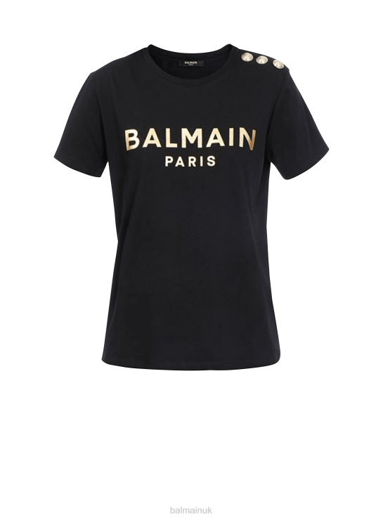 Clothing D0022195 Black Balmain Women Cotton T-Shirt With Brand Logo Print
