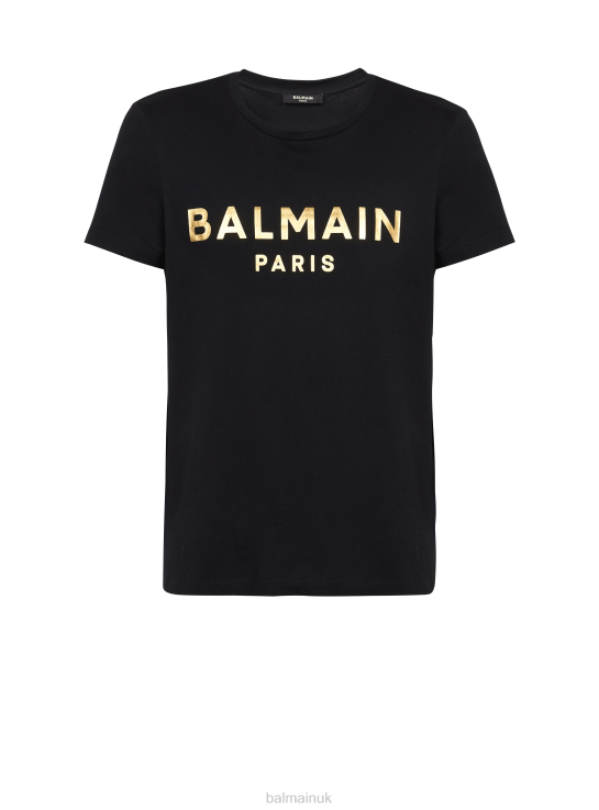 Clothing D0022196 Black Balmain Women Eco-Designed Cotton T-Shirt With Brand Logo Print