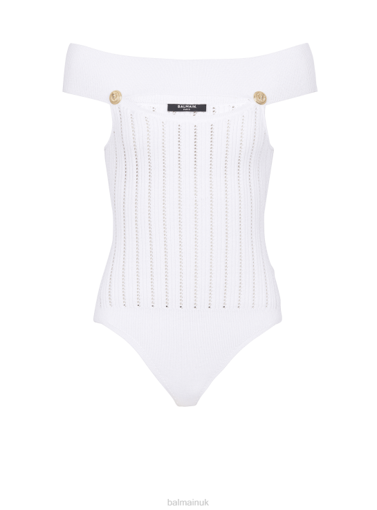Clothing D0022211 White Balmain Women Openwork Knit Body