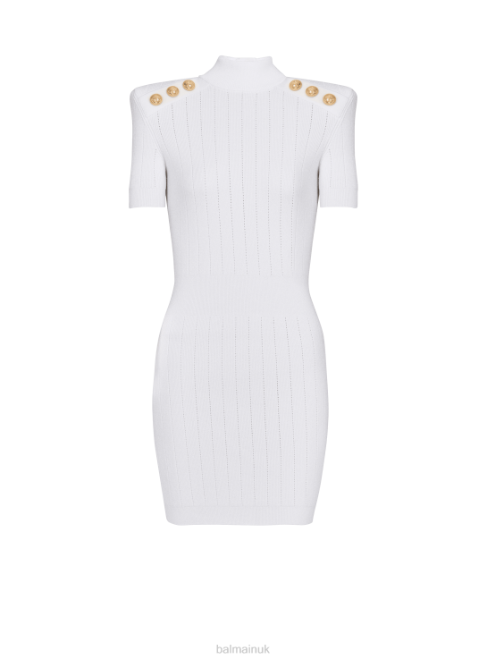 Clothing D002210 White Balmain Women Short Knit Dress