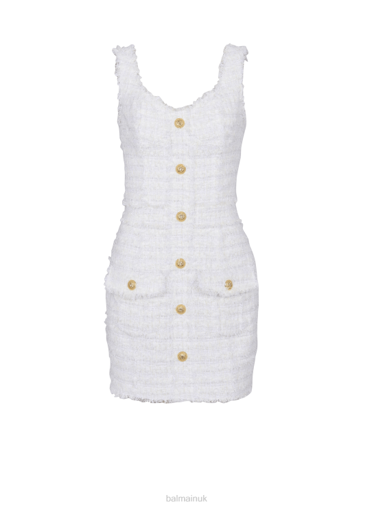 Clothing D002213 White Balmain Women Tweed Dress With Straps