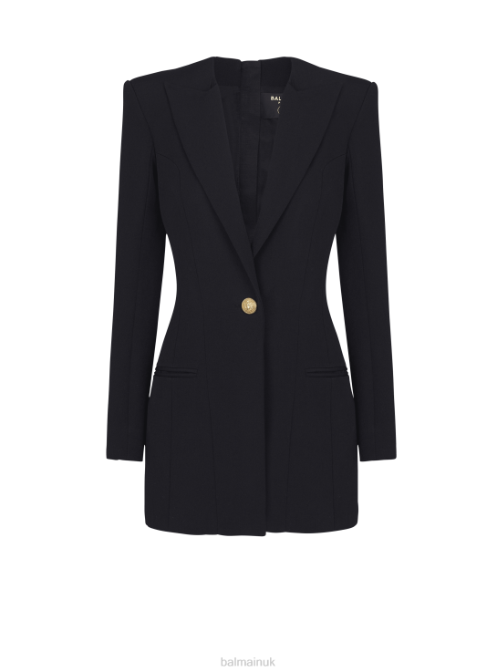 Clothing D002223 Black Balmain Women Grain De Poudre Tailored Dress