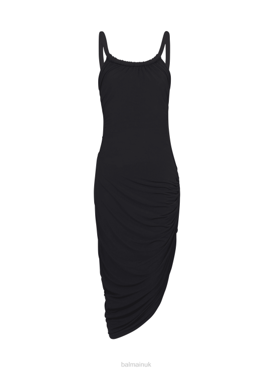 Clothing D002225 Black Balmain Women Long Draped Jersey Dress