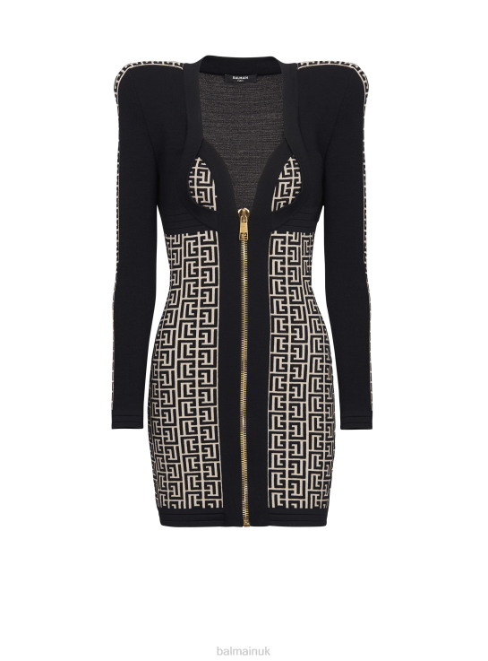Clothing D002232 Black Balmain Women Monogrammed Bodycon Knit Dress