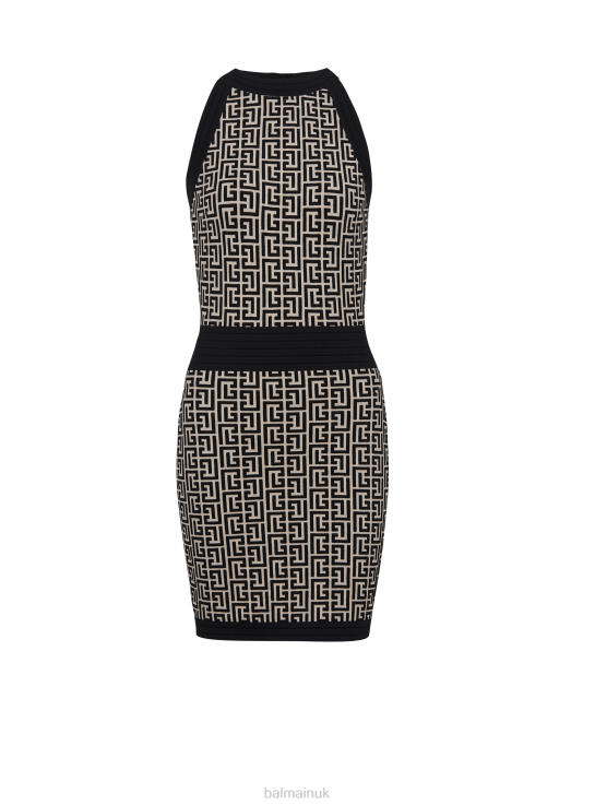 Clothing D002234 Black Balmain Women Monogrammed Knit Dress
