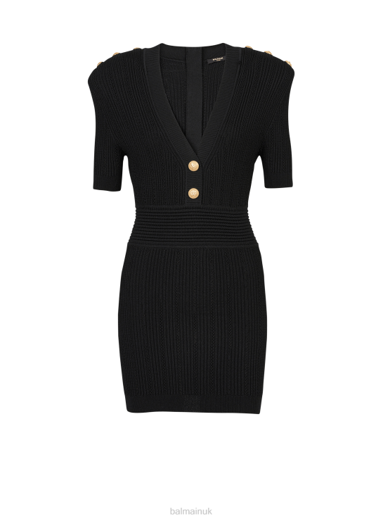 Clothing D002235 Black Balmain Women Short Eco-Designed Knit Dress