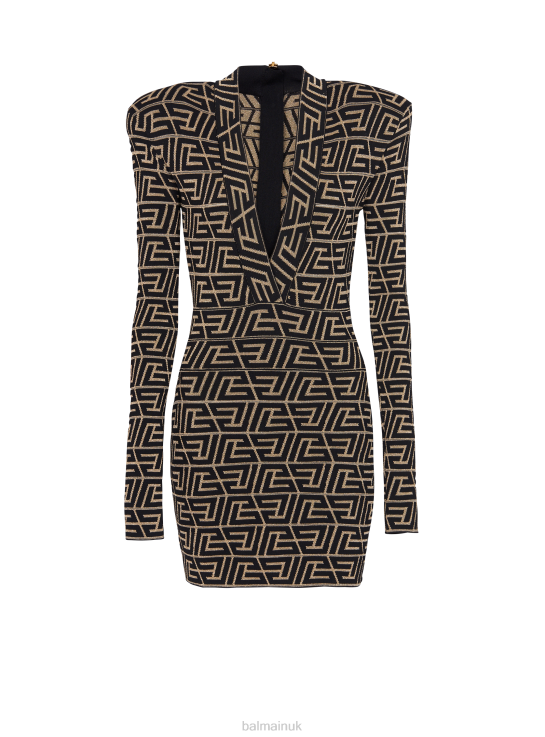 Clothing D002238 Black Balmain Women Monogrammed Knit Dress