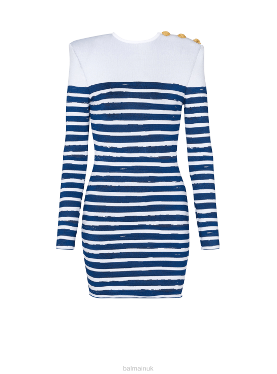 Clothing D002244 Blue Balmain Women Valentine'S Day Striped Print Dress