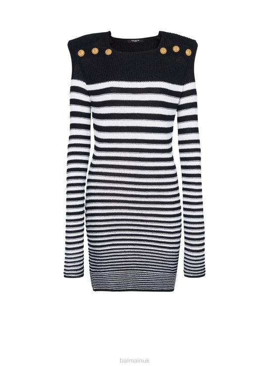 Clothing D002245 Black Balmain Women Sailor Style Knit Dress