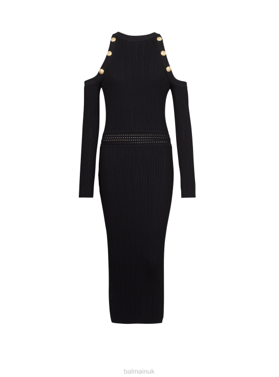 Clothing D002246 Black Balmain Women Mid-Length Knit Dress