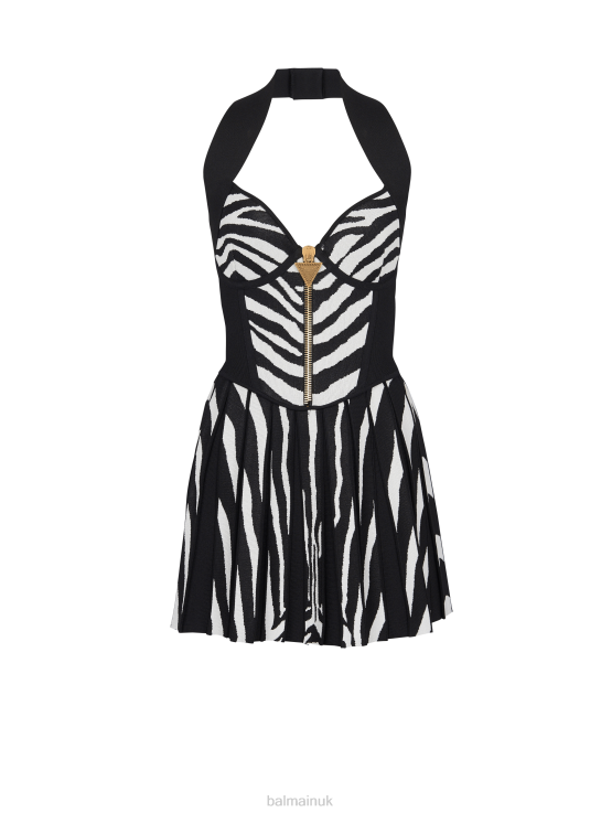 Clothing D002249 Black Balmain Women Zebra Jacquard Knit Dress