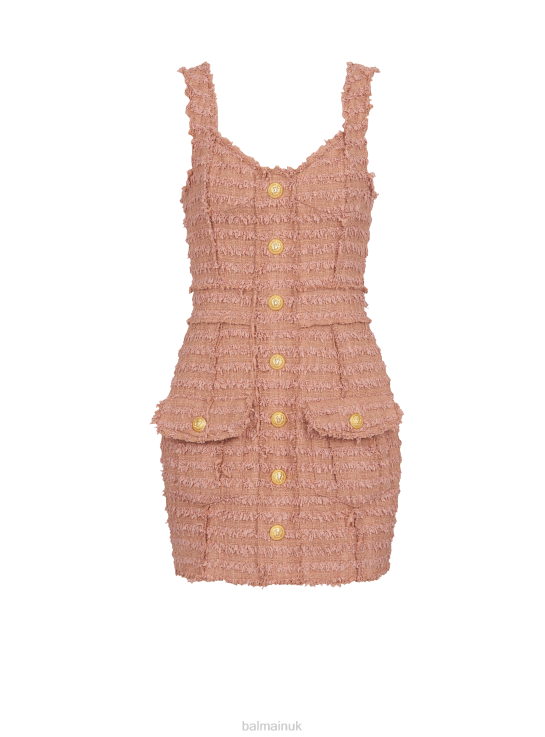 Clothing D002253 Beige Balmain Women Tweed Dress With Straps