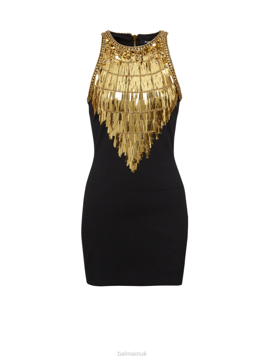 Clothing D002255 Gold Balmain Women Grain De Poudre Embroidered Dress