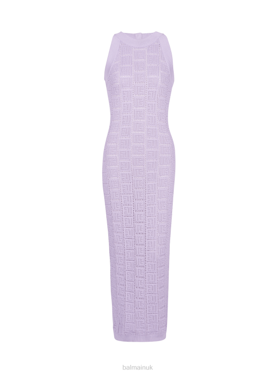 Clothing D00225 Purple Balmain Women Monogrammed Openwork Knit Midi Dress