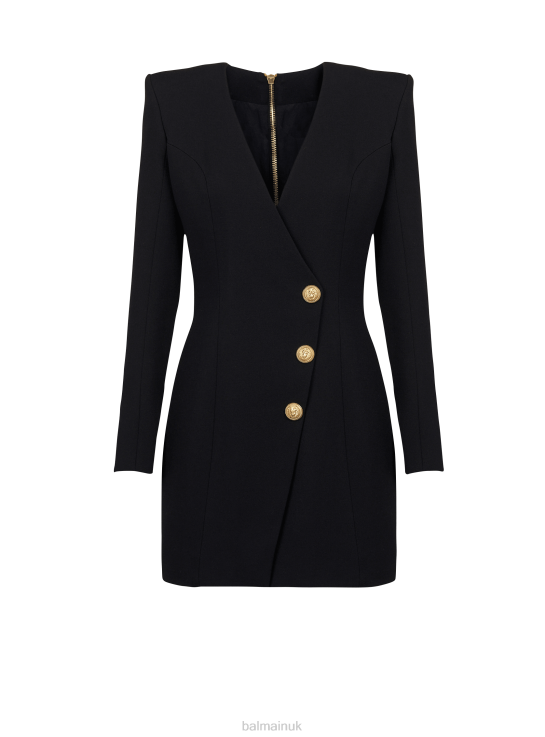Clothing D002261 Black Balmain Women Short Wool Dress