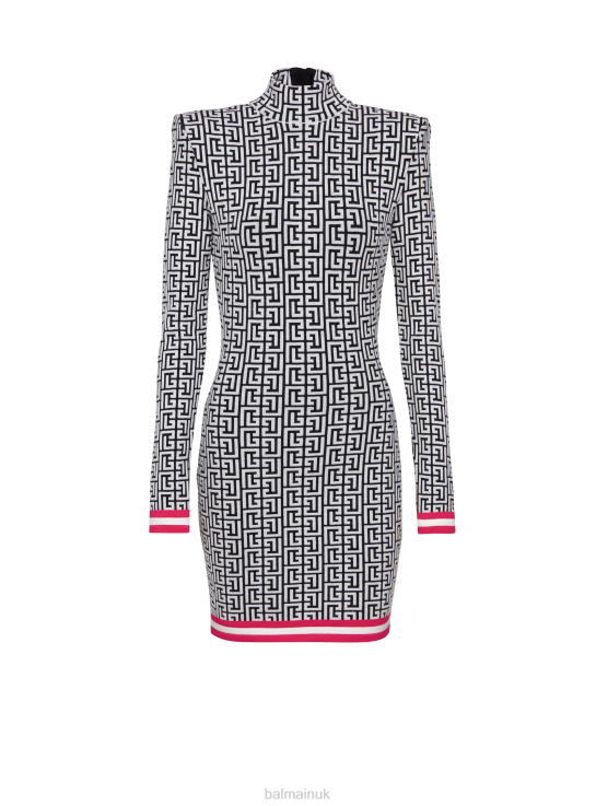 Clothing D002266 Pink Balmain Women Short Knit Dress With Brand Monogram