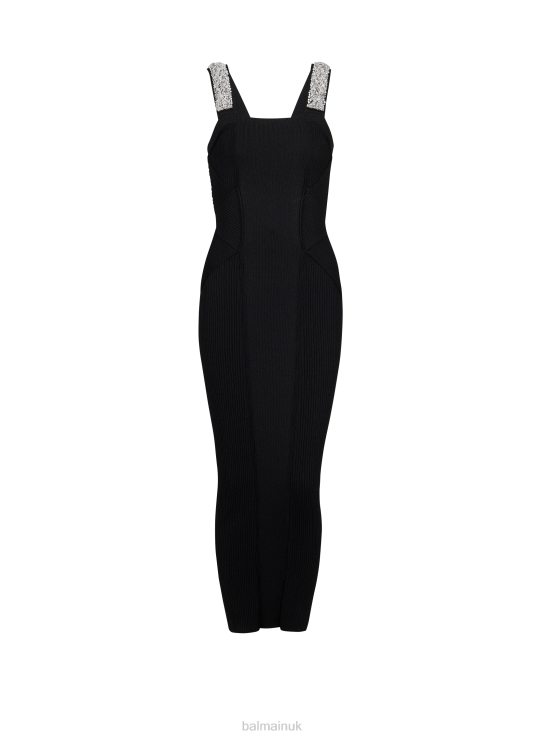 Clothing D002270 Black Balmain Women Embroidered Long Knit Dress